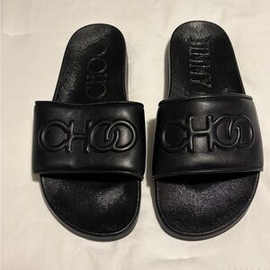 Jimmy Choo Black Embossed Slides